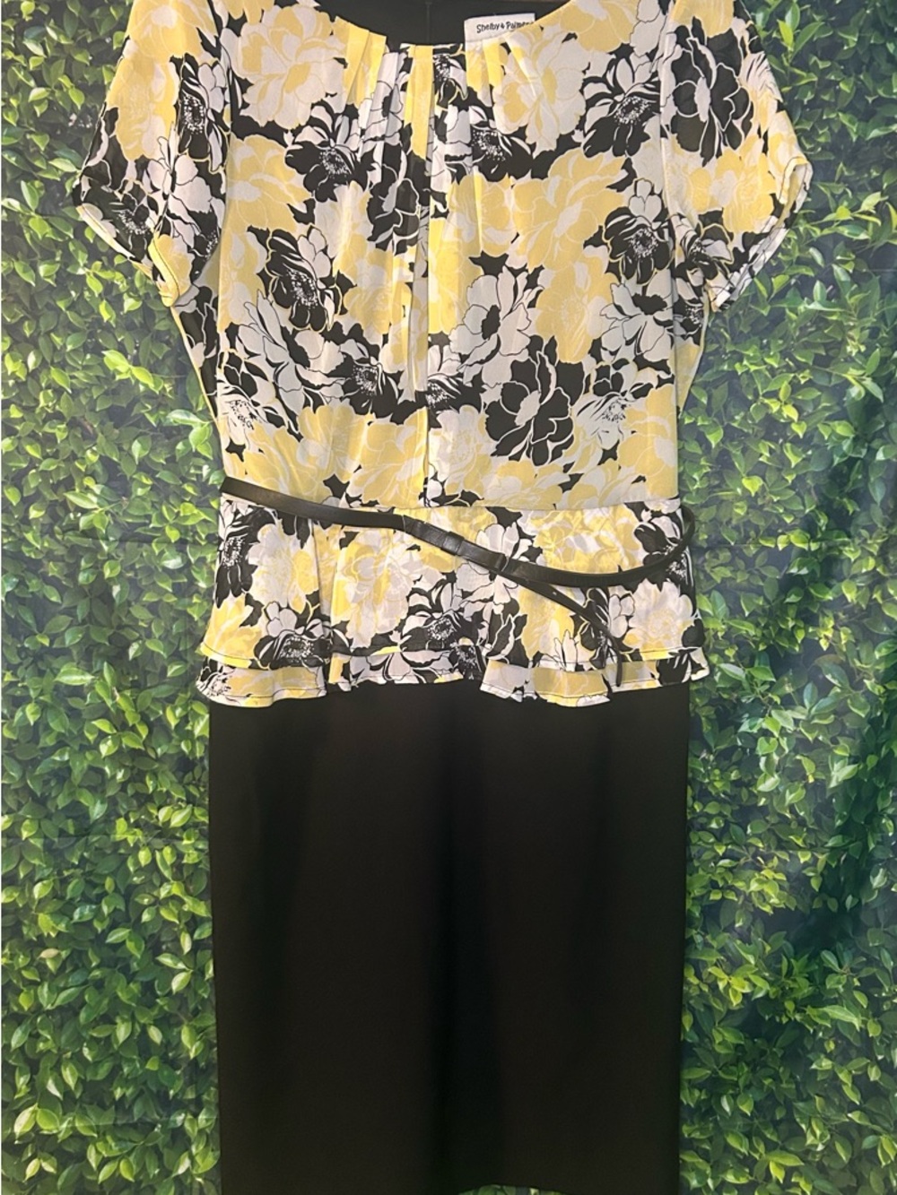 Shelby & Palmer Yellow, Black & White Floral Pencil Skirt Dress